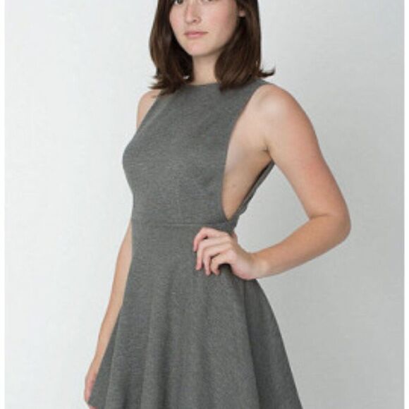 NEW American Apparel S Gray Mini Indie Sleaze Sexy Skater Backless Flare Dress - Picture 1 of 15